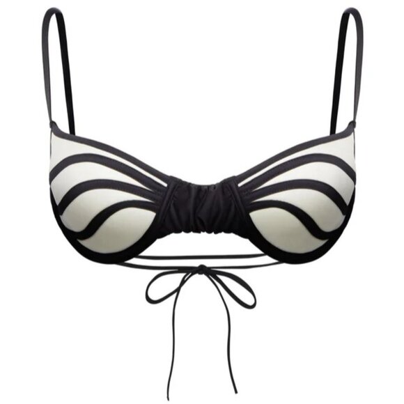 God Save Queens Allure Pearl Bikini Top in White & Black - Size Large - NWT - Picture 1 of 8